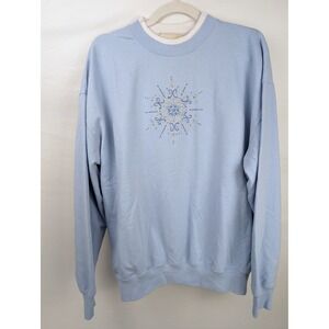 Vintage 90s Winter Snowflake Beaded Sweatshirt Size XL Blue Cottagecore Nordic
